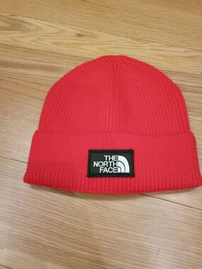 The North Face Bright Red Ribbed Cuff Beanie